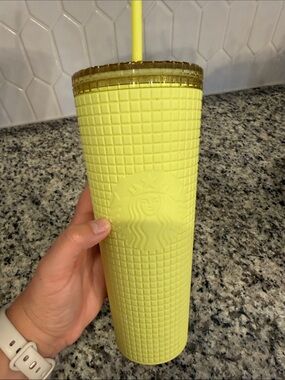 Starbucks Lemon Yellow Textured Tumbler with Amber Lid and Yellow Straw